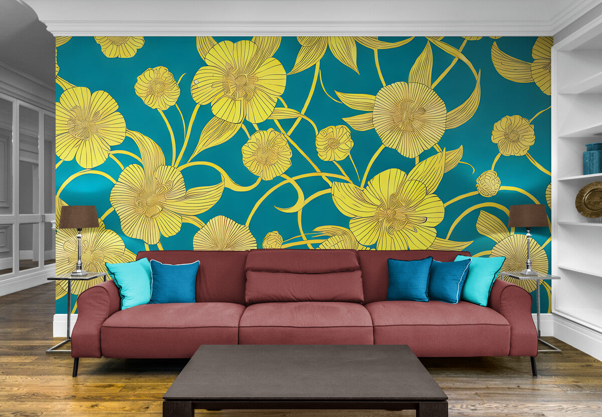 Papier peint Papier peint vintage floral jaune élégant et