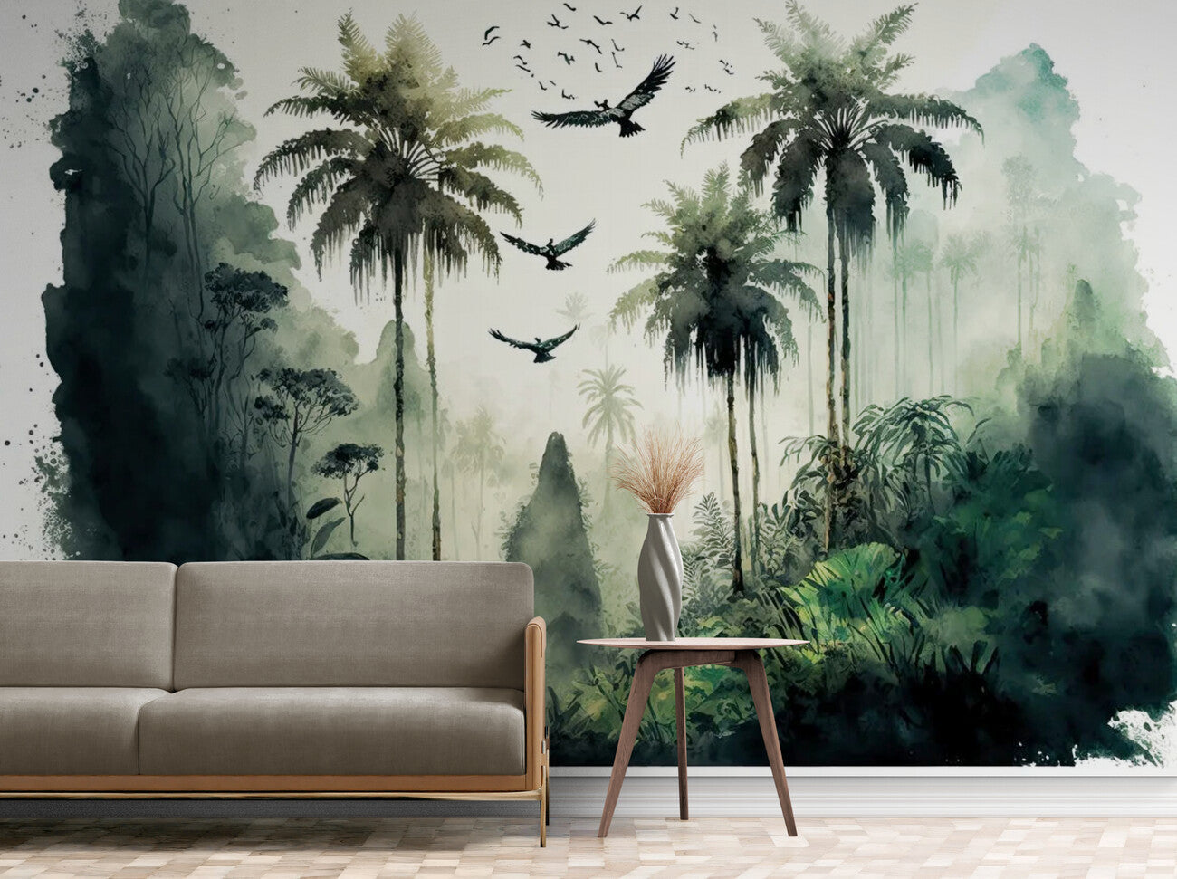 Papier peint Papier peint panoramique forêt tropicale et animaux évoque une tropicale