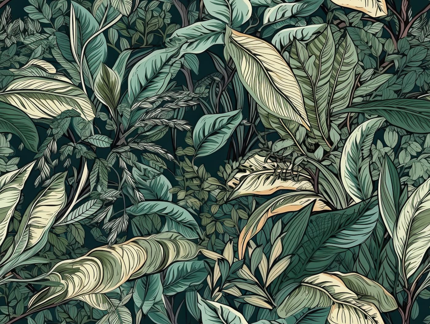 Papier peint feuillage tropical vintage dense