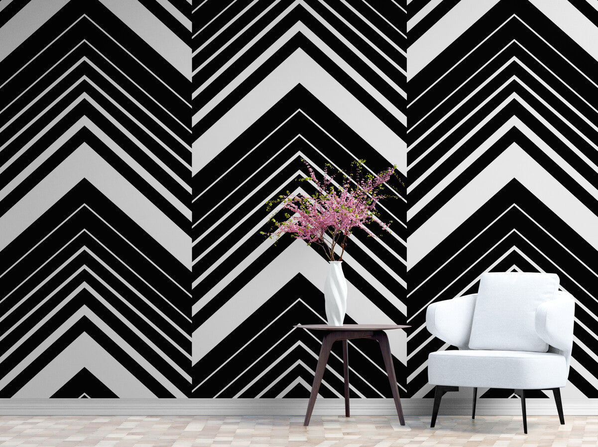 Papier peint Papier peint nordique géométrique lignes noires géométrique en scandinave,