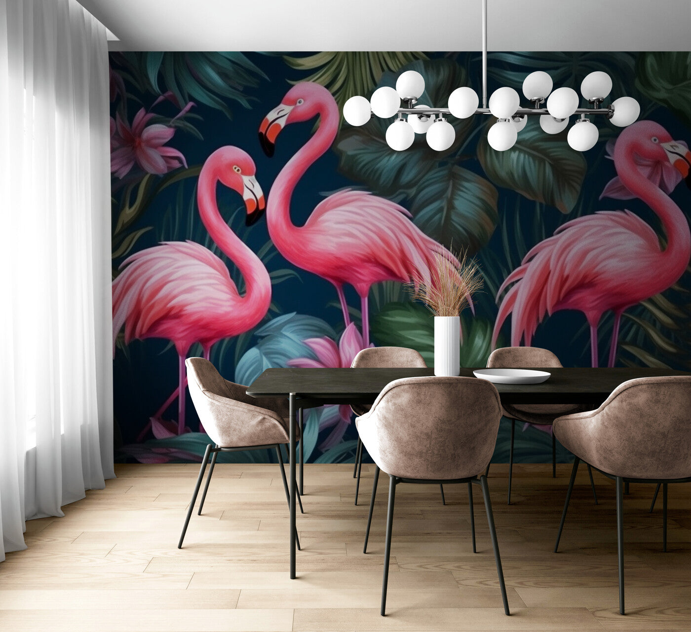 Papier peint Papier peint jungle tropicale et flamants tropical luxuriant vives