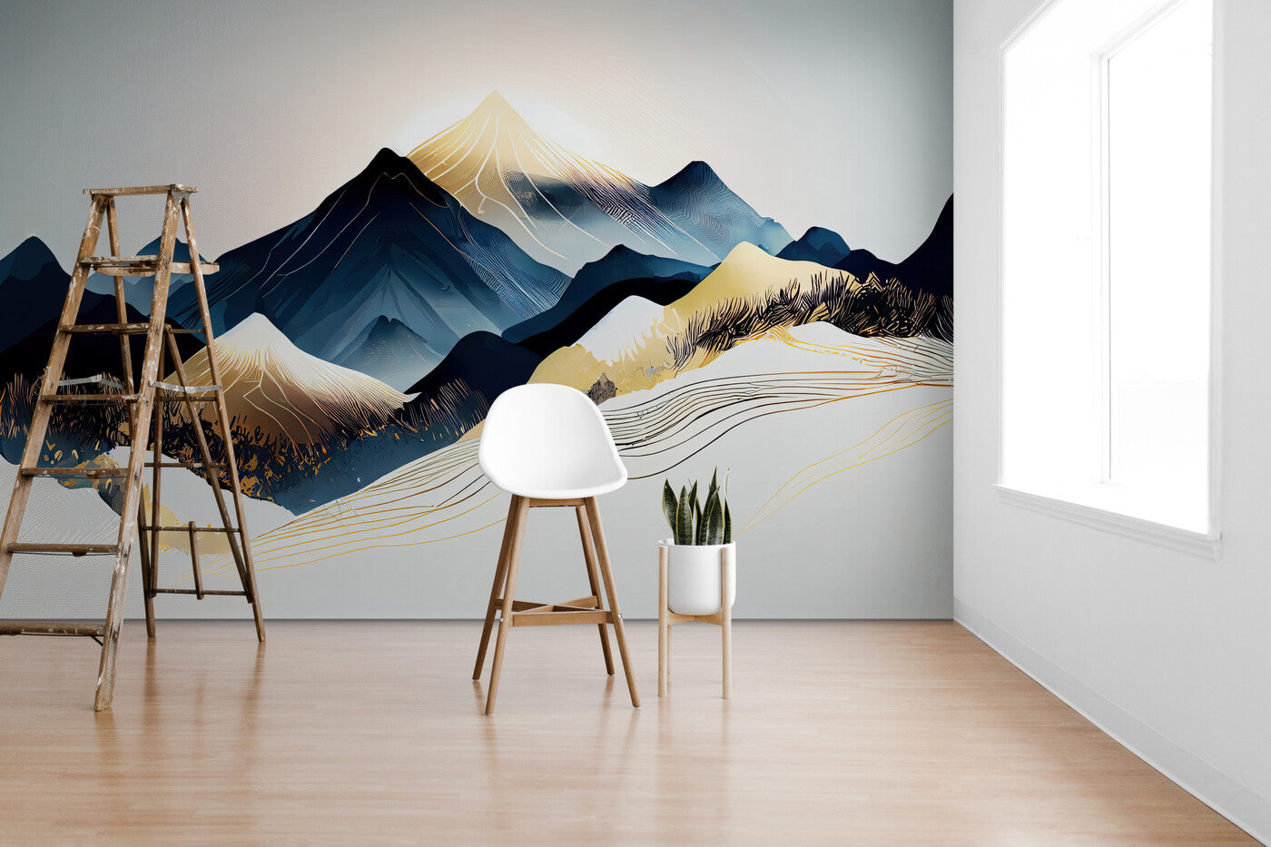 Papier peint Papier peint art abstrait rétro montagnes chinoises zen et
