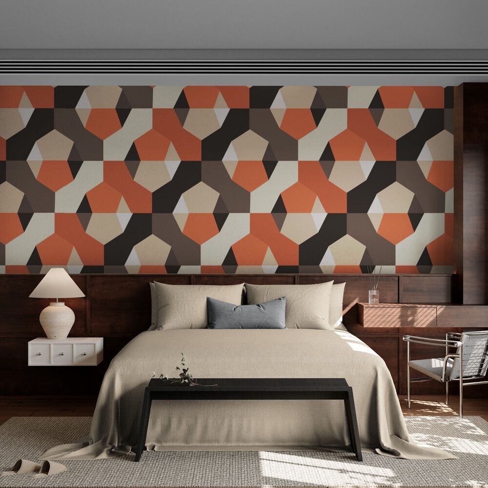 Papier peint Papier peint art et déco terracotta géométrique abstrait rétro,