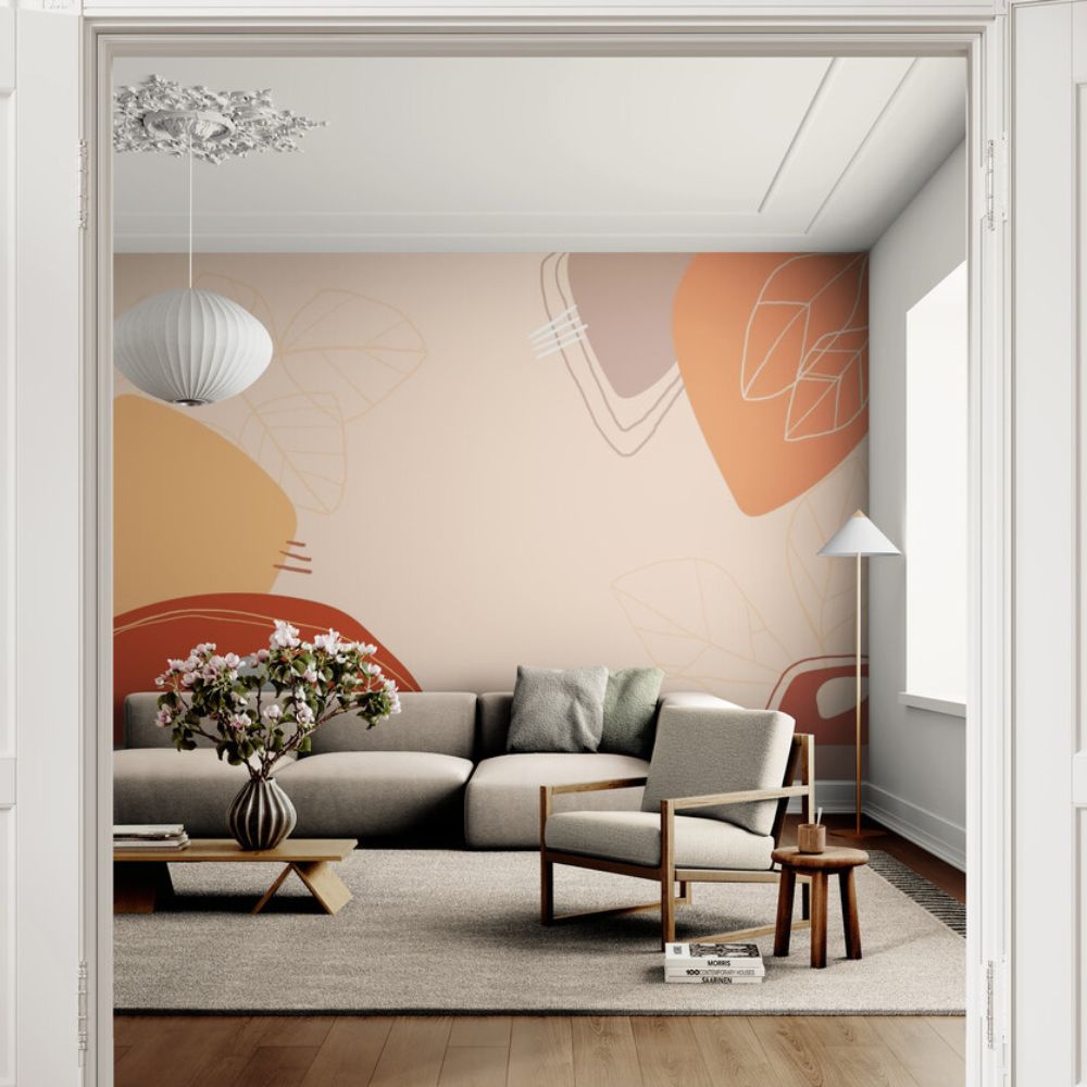 Papier peint Papier peint beige et terracotta abstrait aux scandinave,