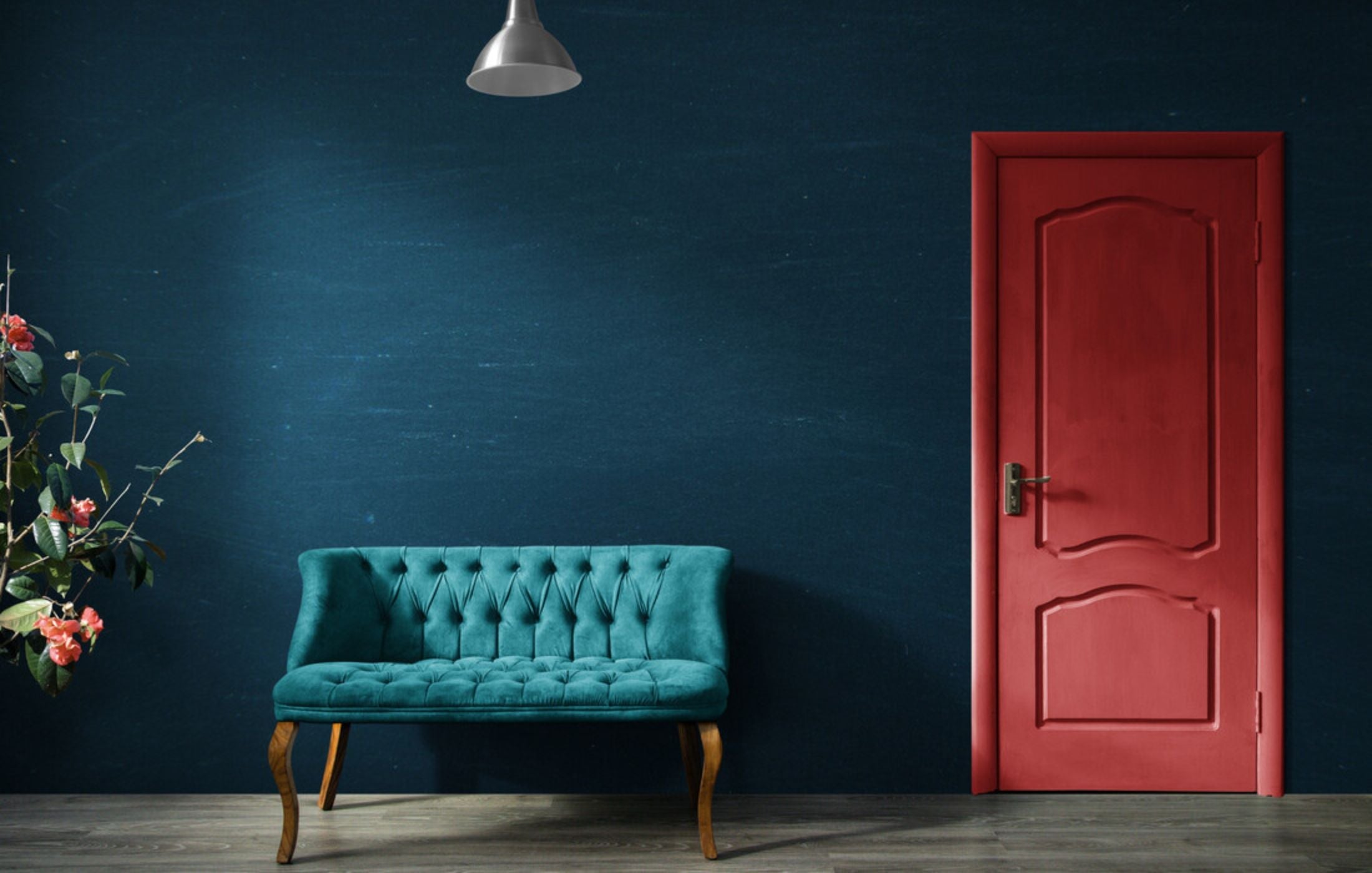 Papier peint couloir bleu canard