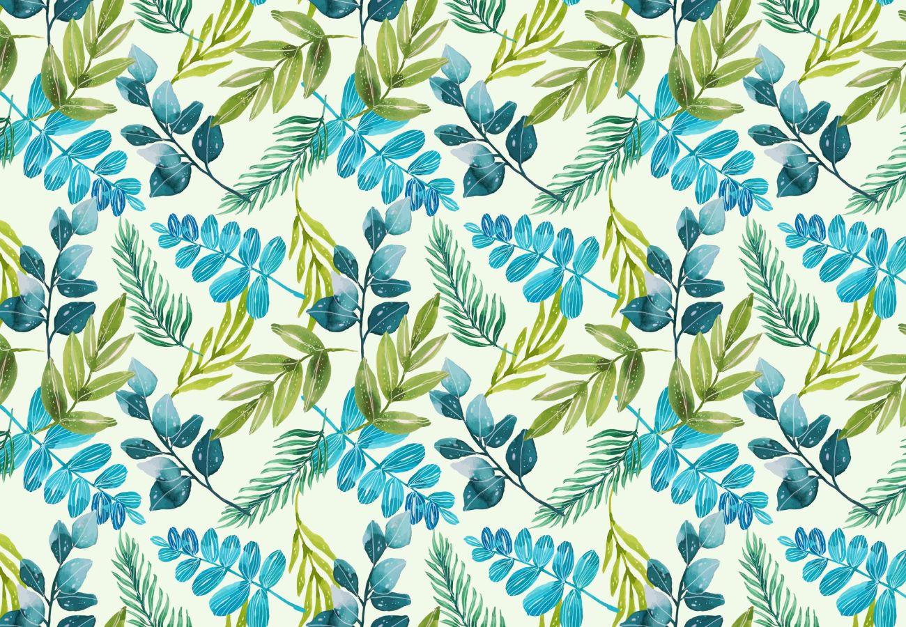 Papier peint feuillage bleu vert