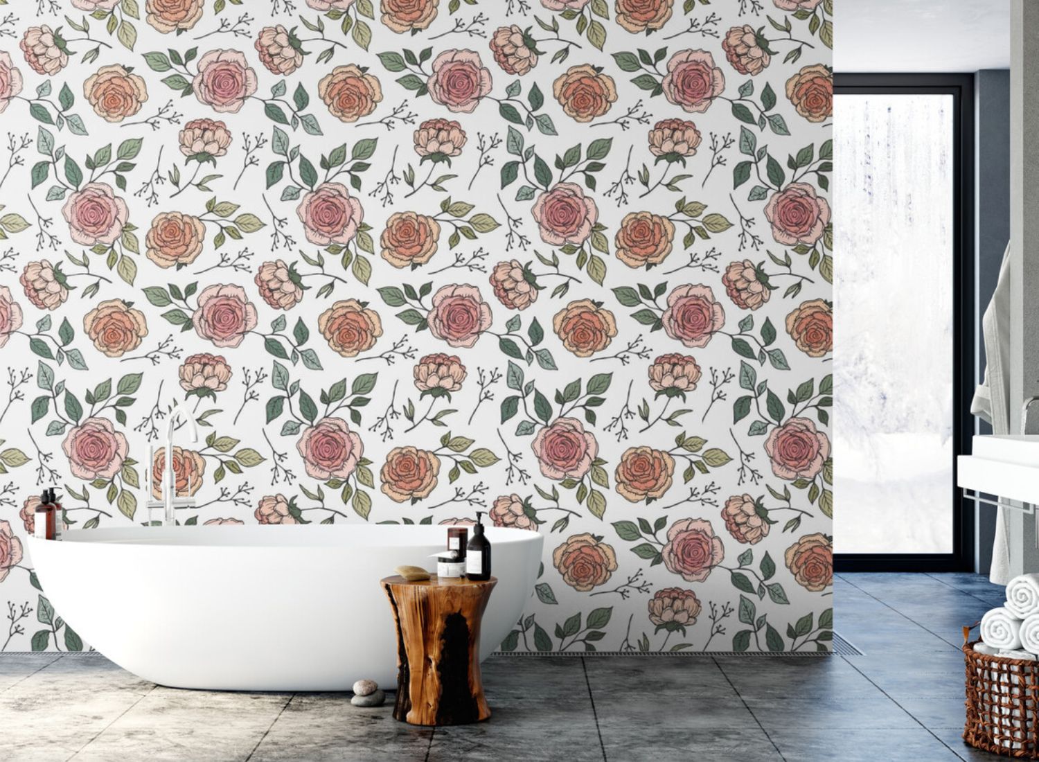 Papier peint Papier peint fleuri salle de bain romantique de anglais,