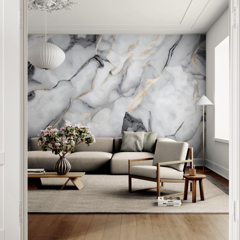 Papier peint Papier peint marbre blanc noir et doré marbré abstrait, apporte
