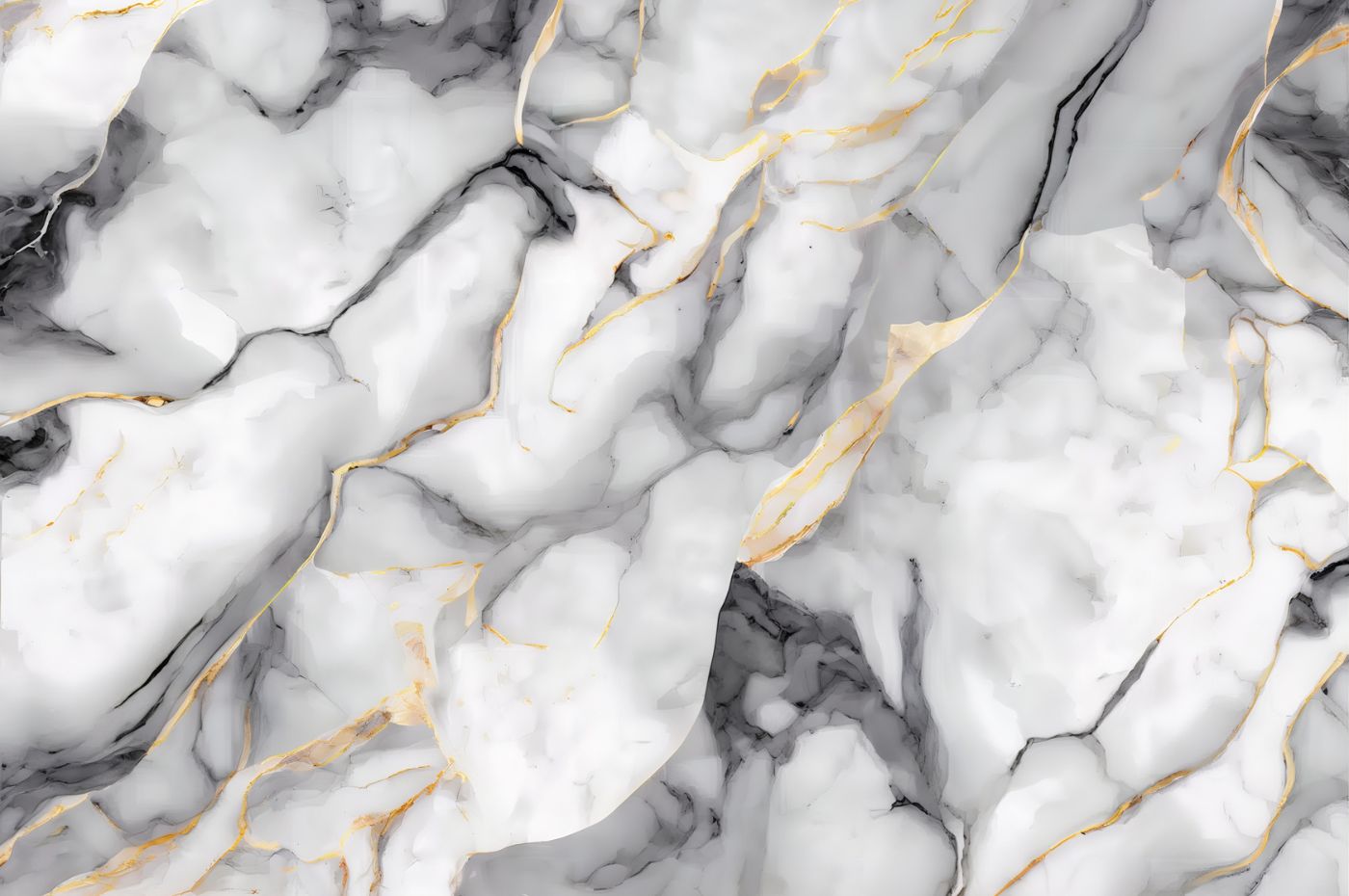 Papier peint marbre blanc noir et doré