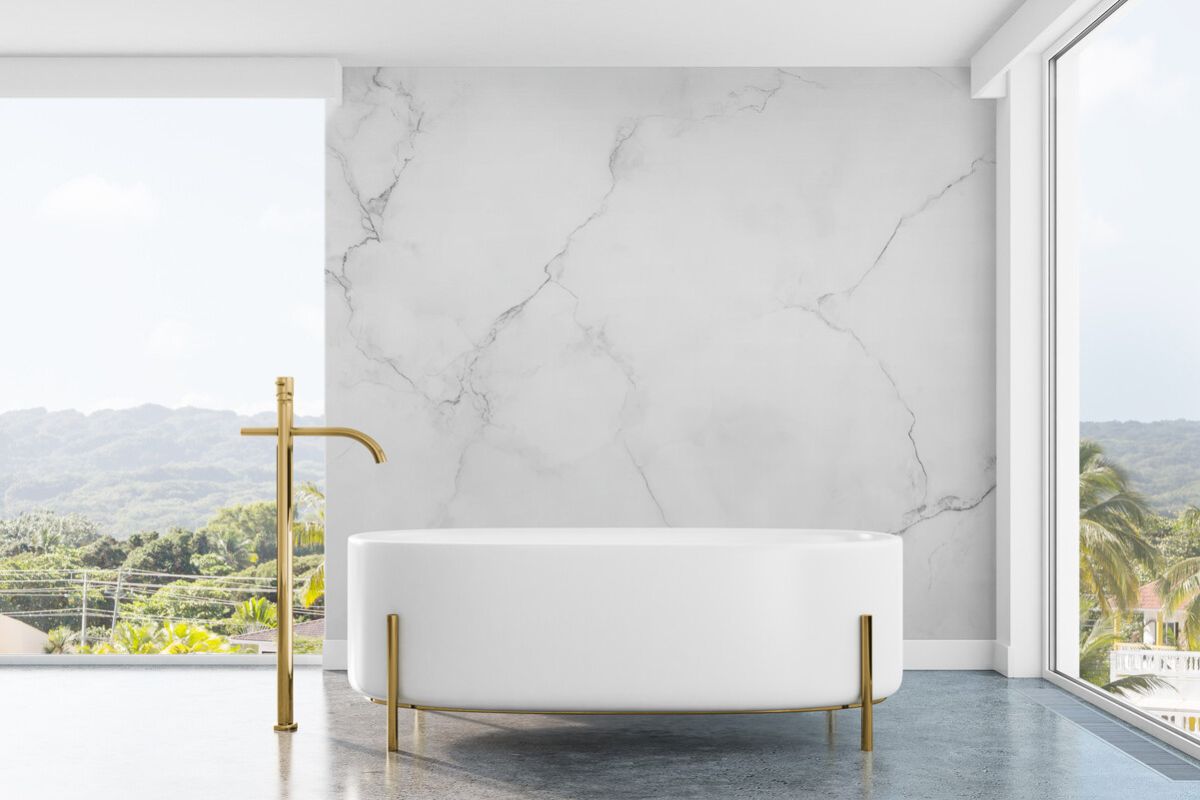 Papier peint Papier peint marbre salle de bain marbré blanc italien,