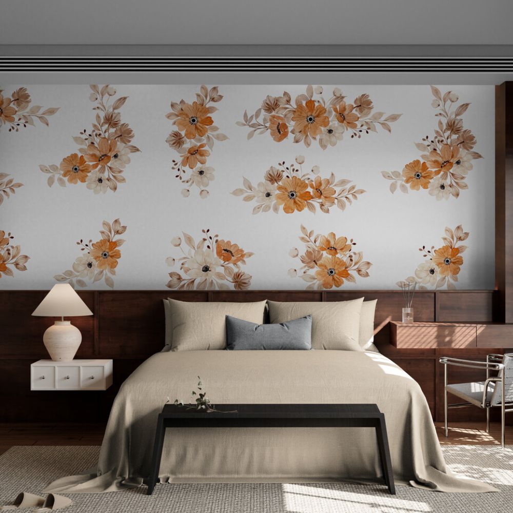 Papier peint Papier peint fleurs terracotta évoque une douce