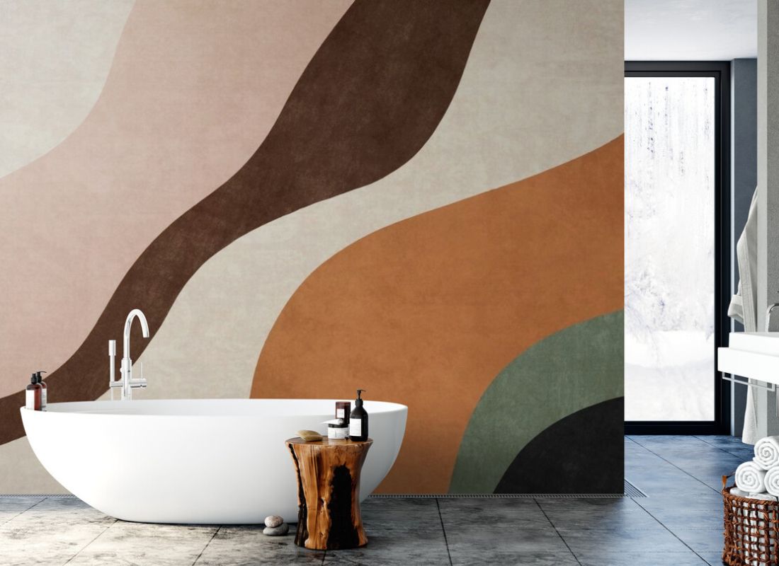 Papier peint Papier peint salle de bain terracotta abstrait aux scandinave,