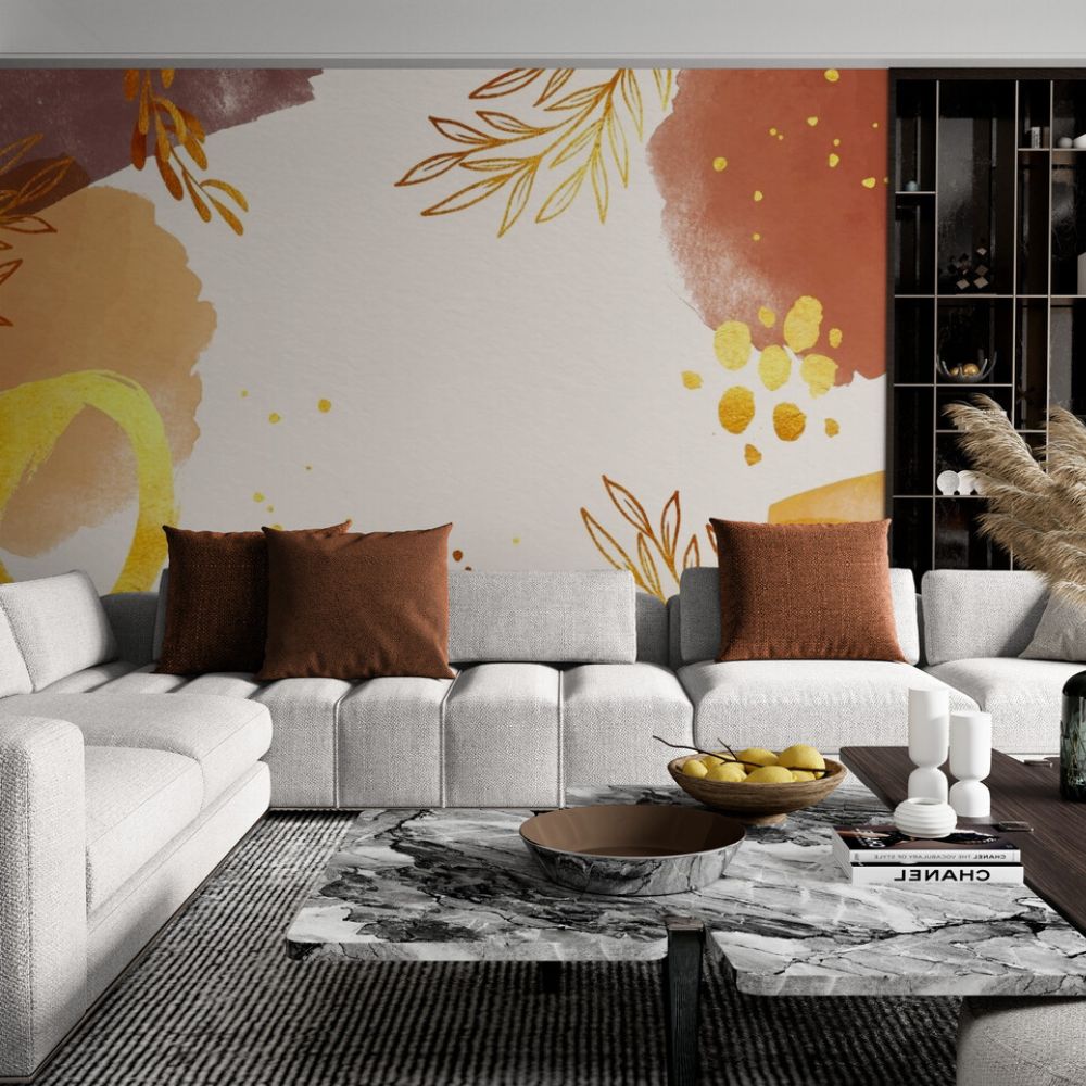 Papier peint Papier peint terracotta et or abstrait aux chaudes,