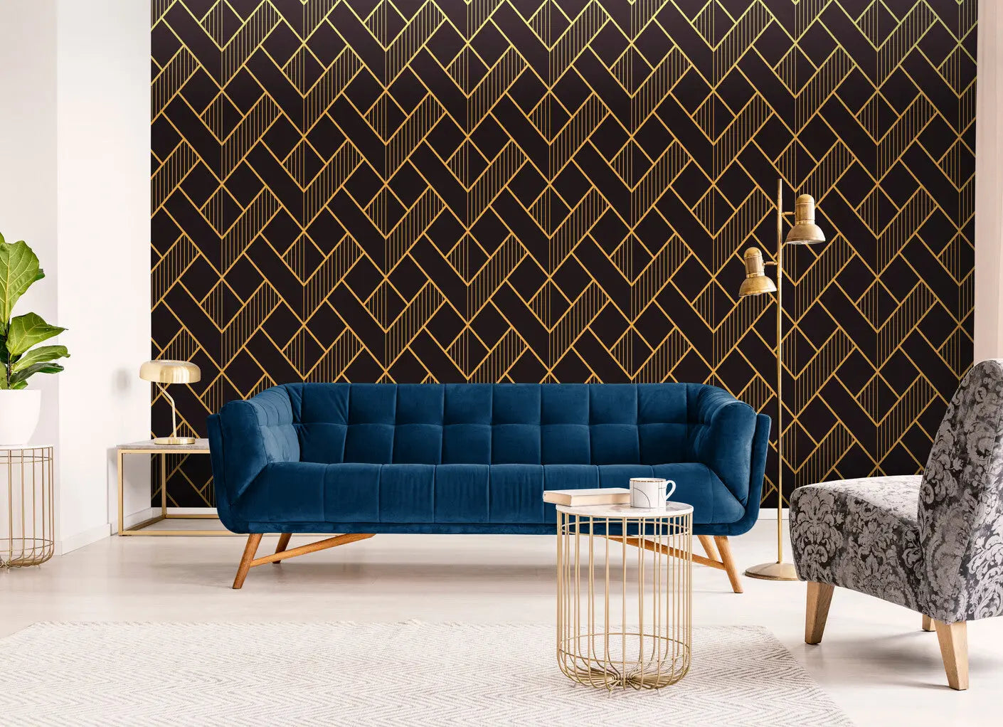 Papier peint Papier peint 3D géométrique noir marron et doré géométrique Art luxueuse