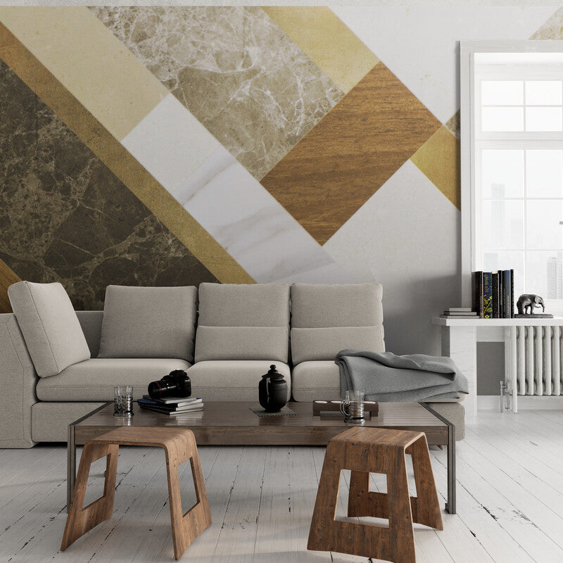 Papier peint Papier peint motif géométrique marbre et bois géométrique abstrait, contemporain,