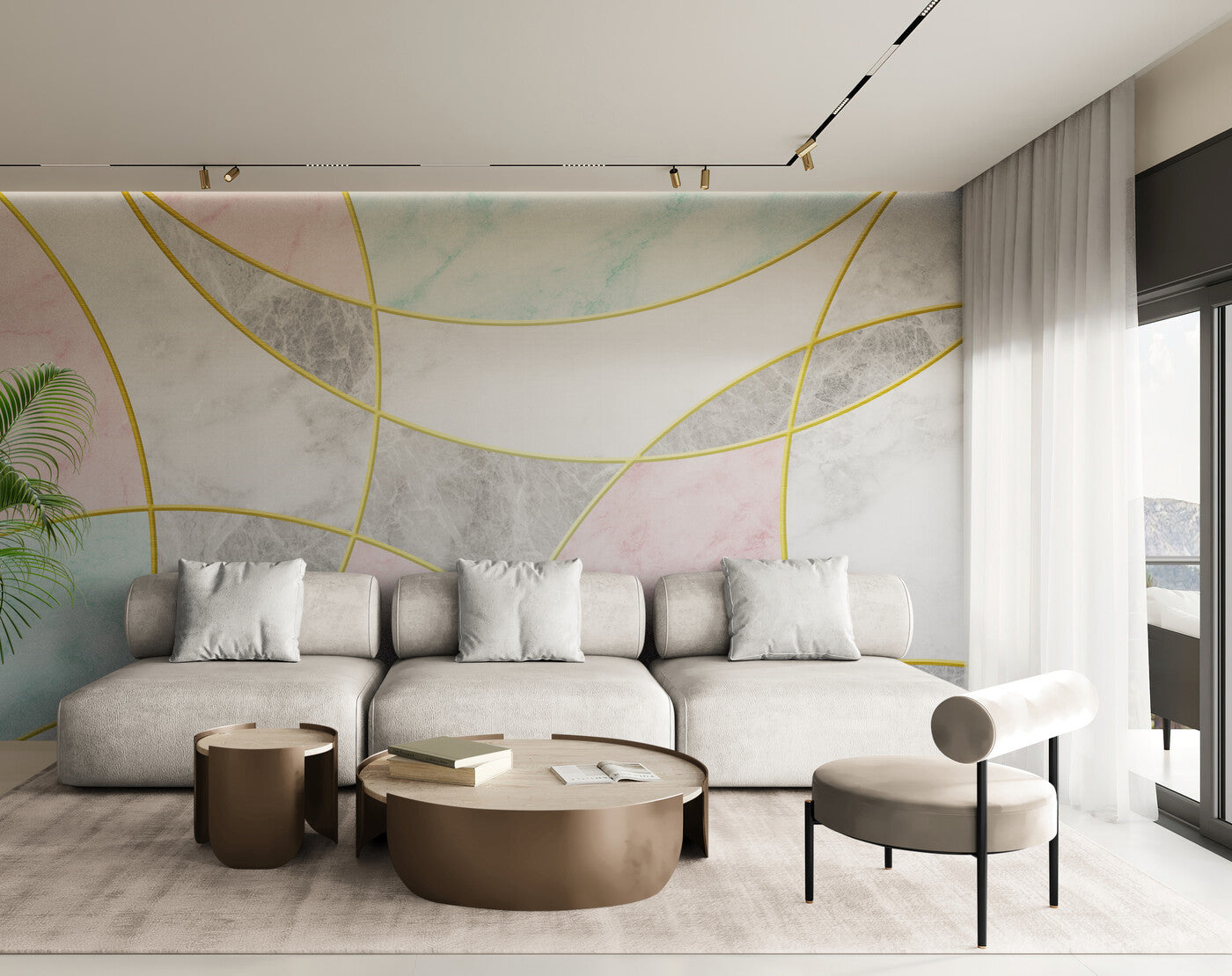 Papier peint Papier peint géométrique marbre abstrait géométrique, pastel