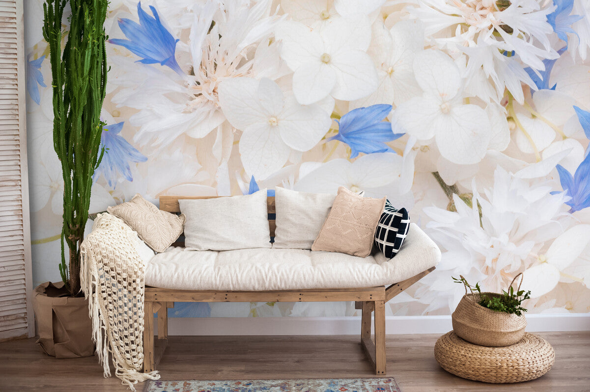 Papier peint Papier peint vintage fleurs blanches romantique de floral