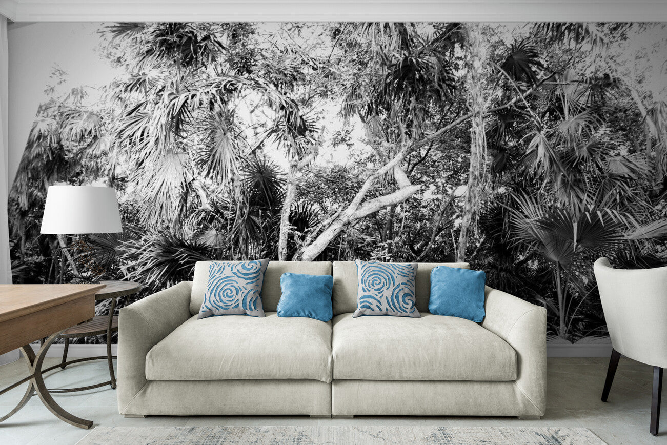 Papier peint Papier peint noir et blanc plantes tropicales exotique et