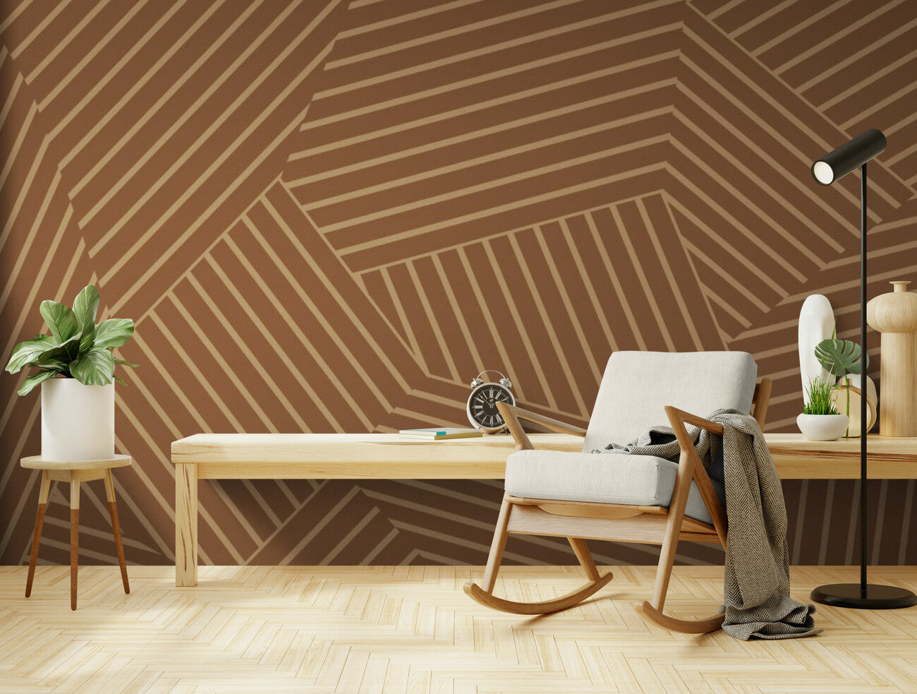 Papier peint Papier peint design linéaire marron géométrique abstrait scandinave,