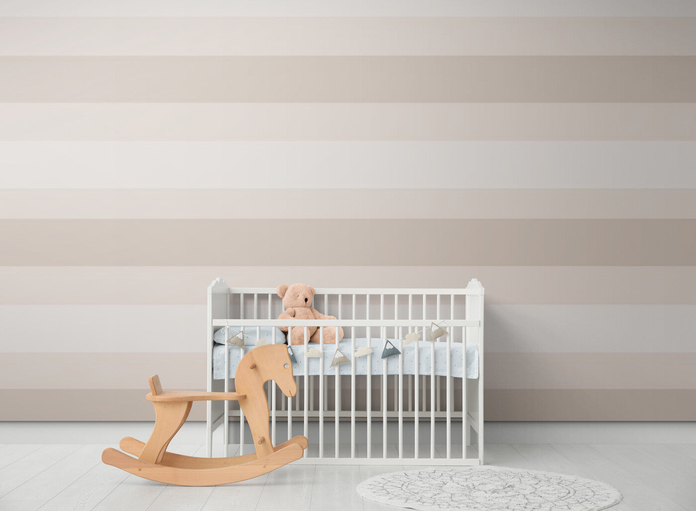 Papier peint Papier peint enfant bande rose et beige de larges épuré