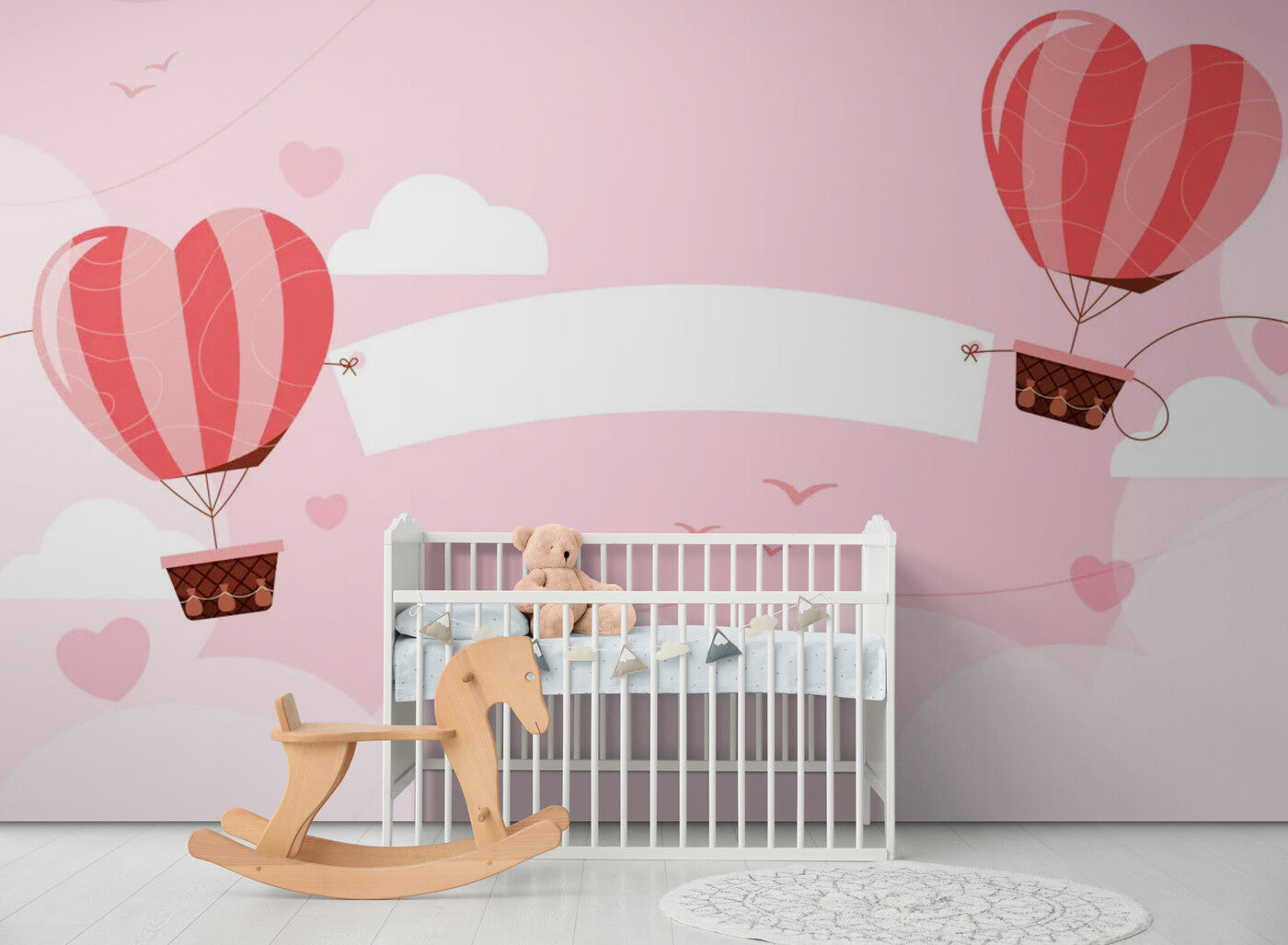 Papier peint Papier peint nuages et montgolfières roses aérien avec romantique