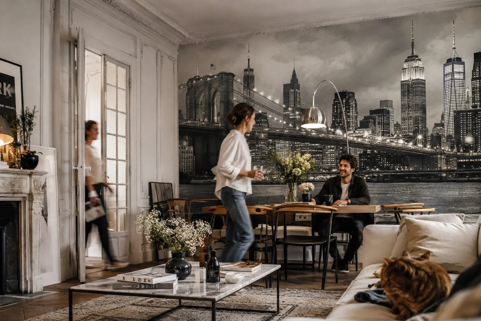 Papier peint New York noir et blanc  Panoramique dans un salon
