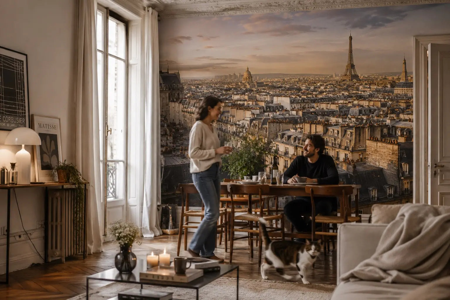 Papier pain panoramique ville dans un joli salon français