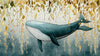 Papier Peint Baleine Bleue sous Feuillage Délicat représentant une majestueuse baleine bleue nageant gracieusement parmi des feuilles tropicales délicates aux teintes douces et apaisantes