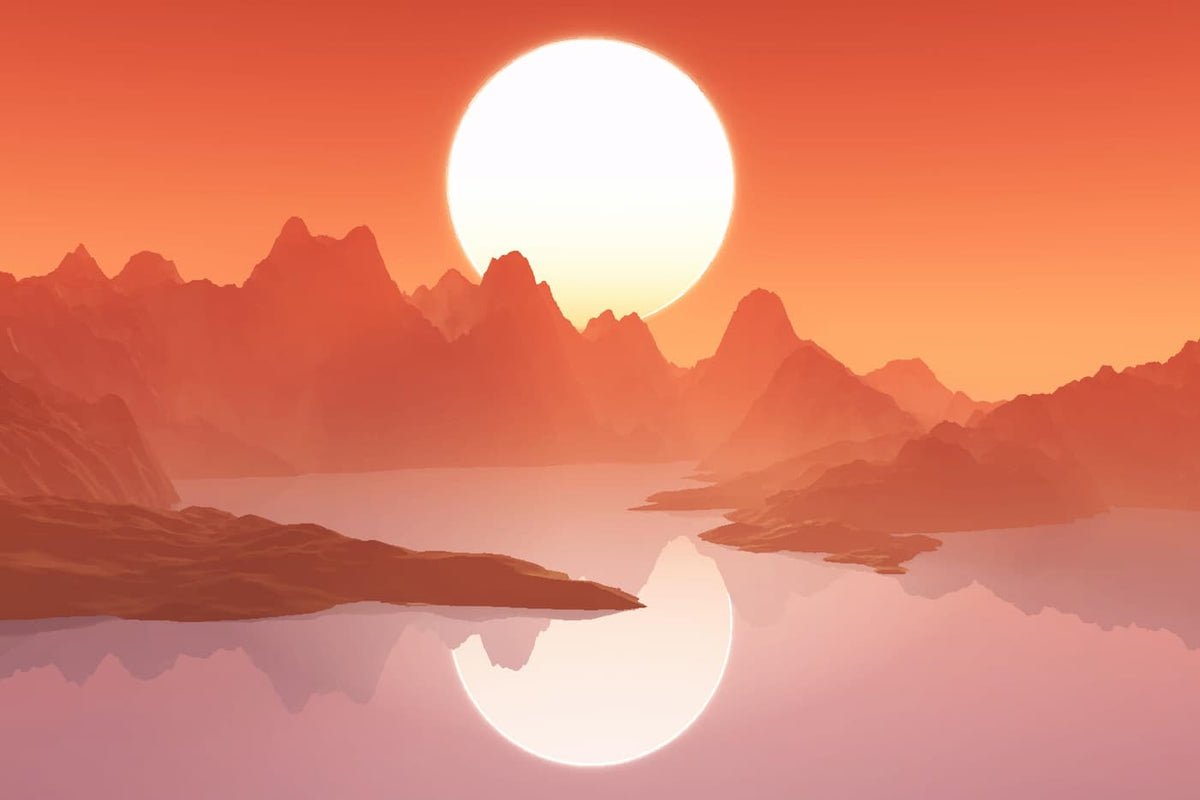 Papier peint lever de soleil et montagnes