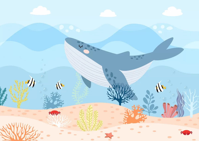 Papier peint enfant baleine bleue dans l'océan