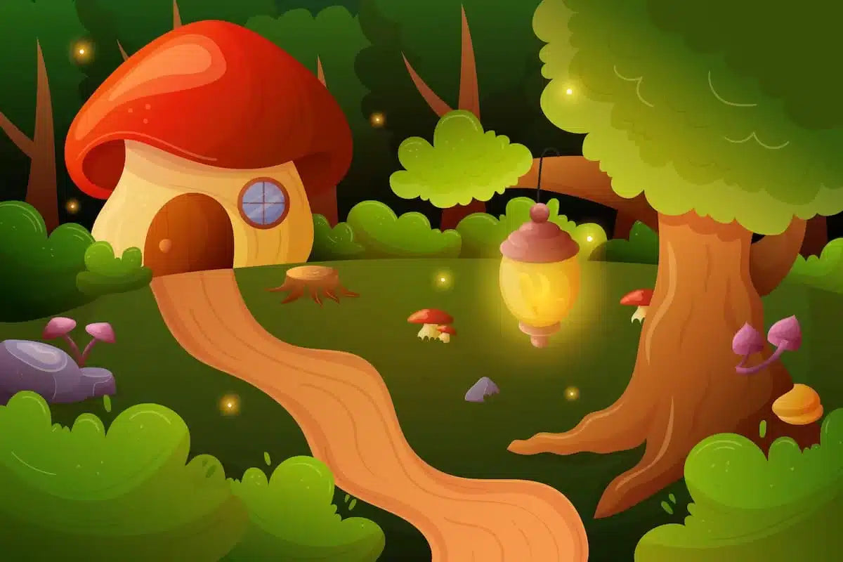 Papier peint enfant maison dans la forêt