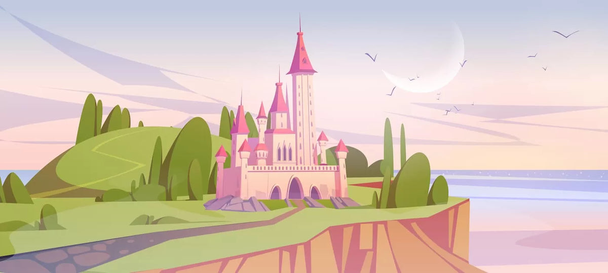 Papier peint enfant nordique château rose
