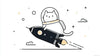 Papier peint chat astronaute et fusée dans l'espace représentant un adorable félin en combinaison spatiale flottant parmi les étoiles et les planètes colorées