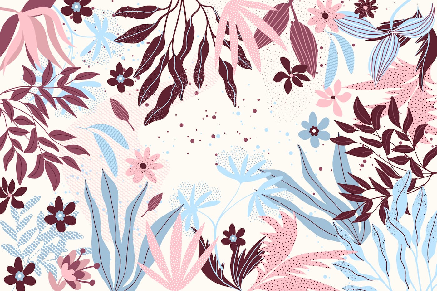 Papier peint fleuri bleu et rose