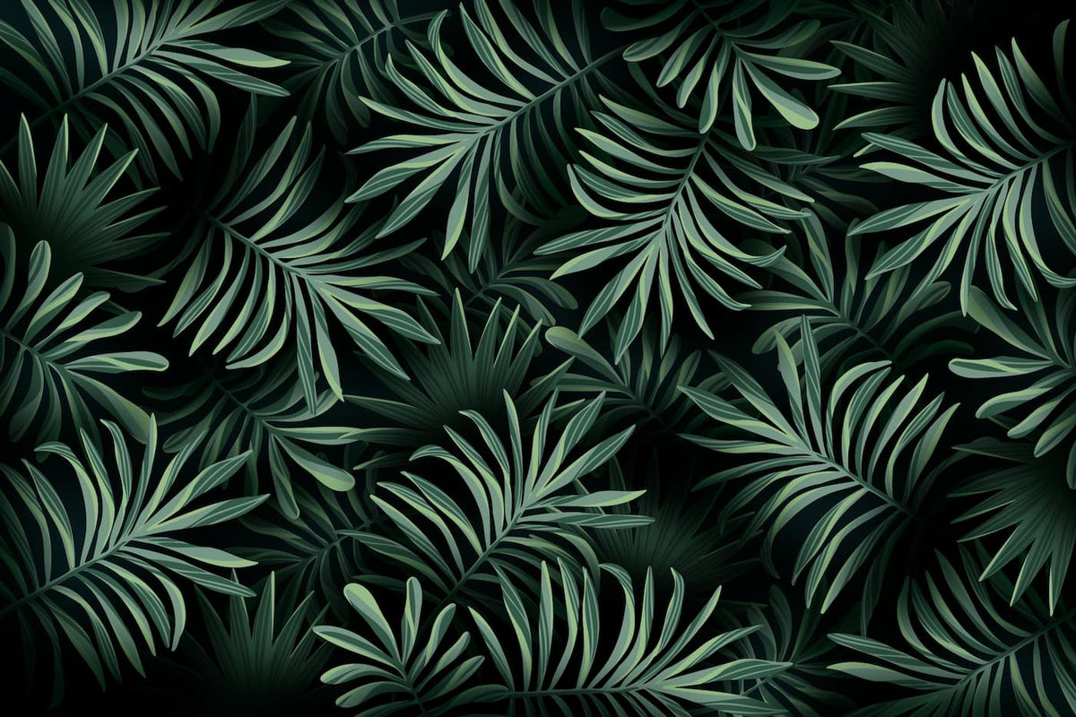 Papier peint feuilles tropicales vert foncé