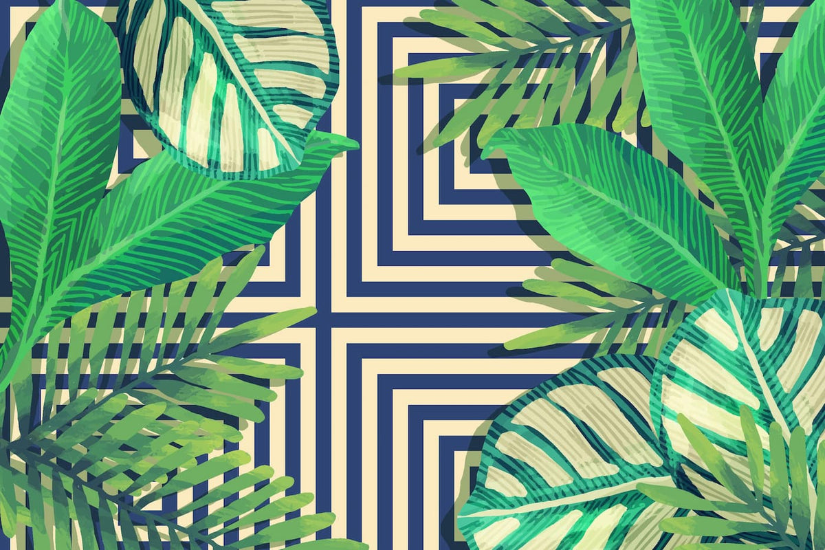 Papier peint feuillage tropical géométrique