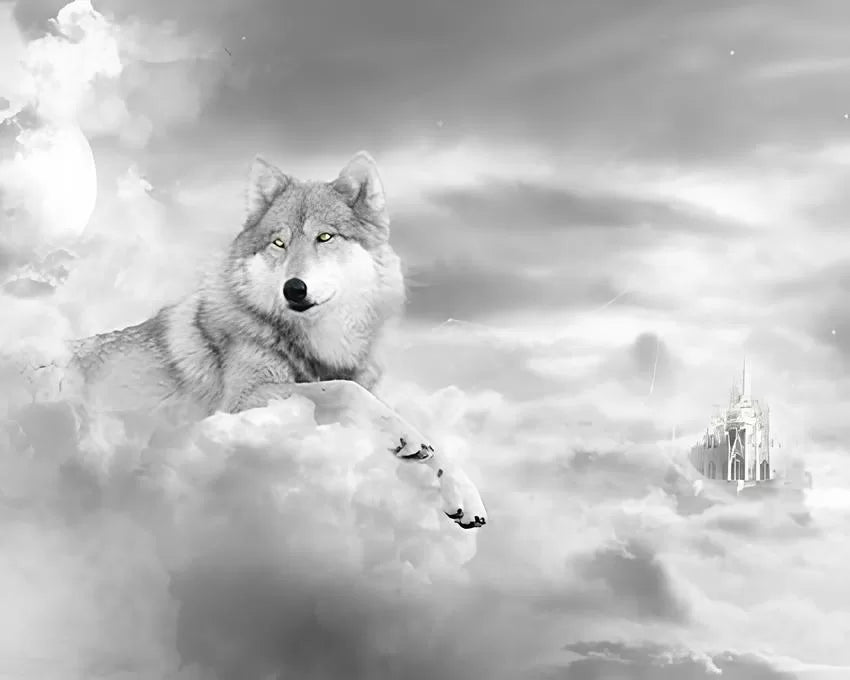 Papier peint loup noir et blanc