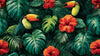 Papier Peint Toucan dans la Jungle Tropicale avec un toucan aux couleurs éclatantes perché sur une branche luxuriante entourée de feuilles de bananier vert émeraude