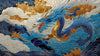 Papier Peint Dragon Japonais Bleu et Or représentant un majestueux dragon aux écailles brillantes se déroulant sur un fond céruléen parsemé de détails dorés luxueux