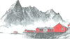 Papier Peint Rouge Fjords de Norvège représentant des falaises majestueuses plongeant dans des eaux profondes aux reflets écarlates et vermillon