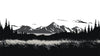 Papier peint noir et blanc montagnes lointaines