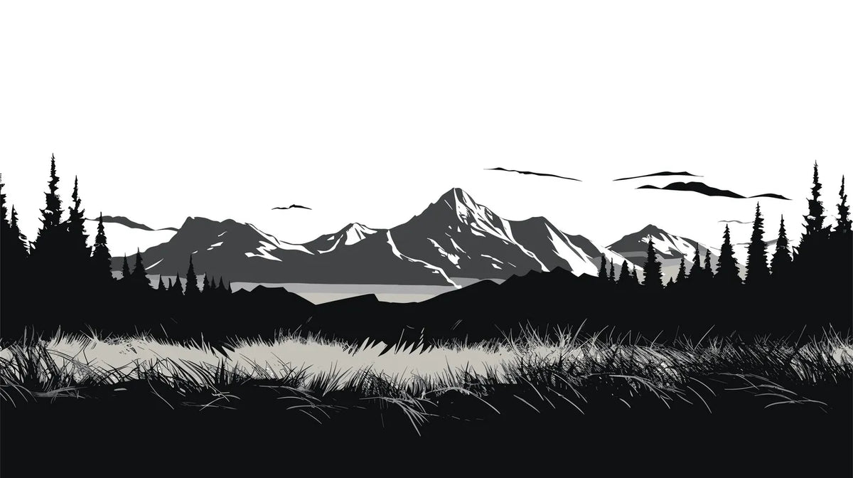 Papier peint noir et blanc montagnes lointaines
