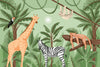 Papier peint  jungle tropicale léopard, zèbre et girafe