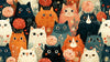 Rouleau de Papier Peint Chat Floral Vintage Bohème aux tons chauds ocre et terracotta, orné de délicats motifs floraux et de silhouettes de chats mystérieux entourés de feuillages tropicaux luxuriants