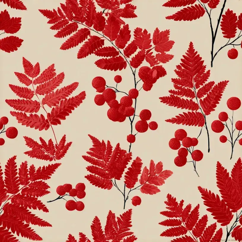 Rouleau de Papier Peint Rouge et Blanc Motif Feuillage Matisse déroulé sur une surface en bois, révélant des formes botaniques audacieuses inspirées de l'art moderne