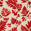 Rouleau de Papier Peint Rouge et Blanc Motif Feuillage Matisse déroulé sur une surface en bois, révélant des formes botaniques audacieuses inspirées de l'art moderne