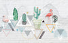 Papier peint géométrique cactus et flamants roses