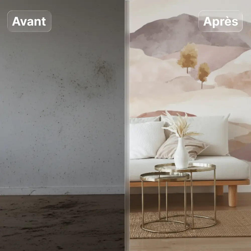 Avant après, d'une pose d'un papier peint sur un mur