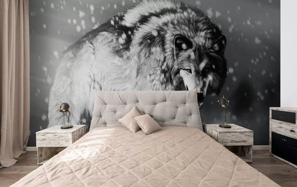 Papier peint Papier peint loup arctique noir et blanc réaliste et sauvage