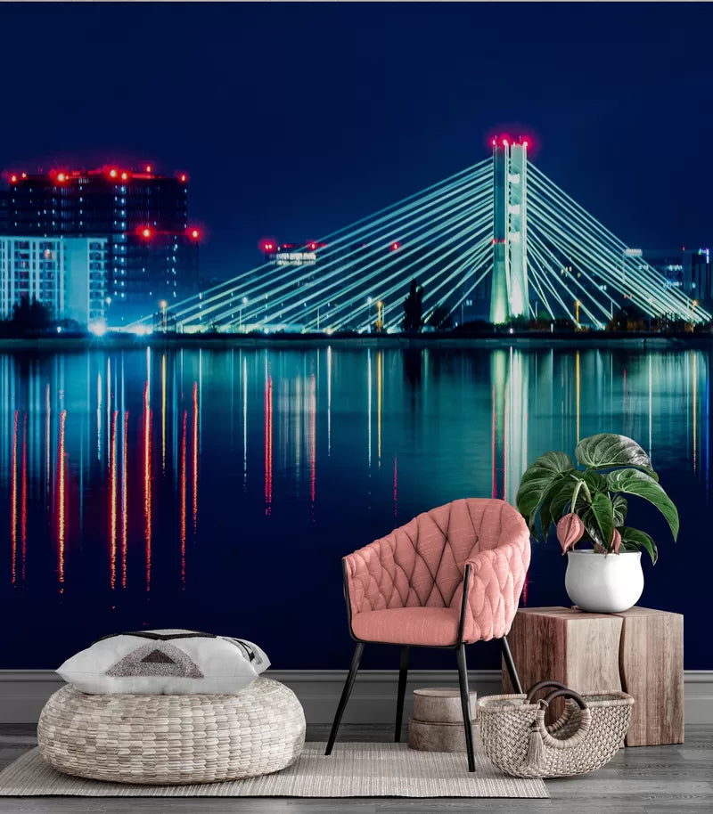 Papier peint Papier peint pont illuminé de nuit offre une urbaine